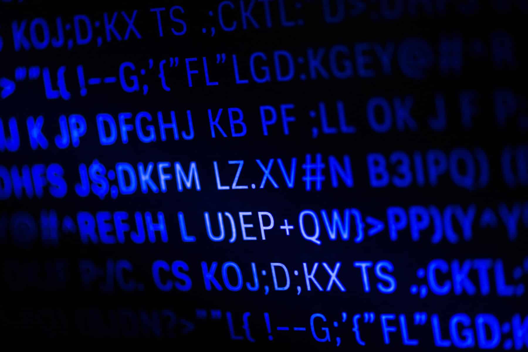 Closeup of programming code and language