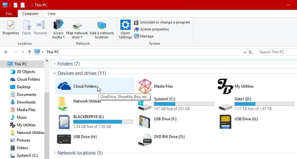 Updated 'This PC' Namespace Item Creation Tool v1.5 1 Cloud Folders, Media Files AND custom utilities.. Boom!