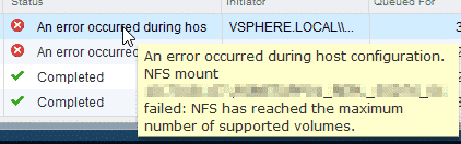 VMware NFS has reached the maximum number of supported volumes 1