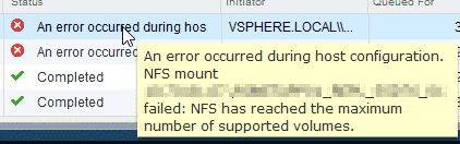 VMware NFS has reached the maximum number of supported volumes 1 VMware NFS has reached the maximum number of supported volumes 1
