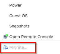 Migrate option greyed out for VM 2