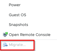 Migrate option greyed out for VM 2 Migrate option greyed out for VM 2
