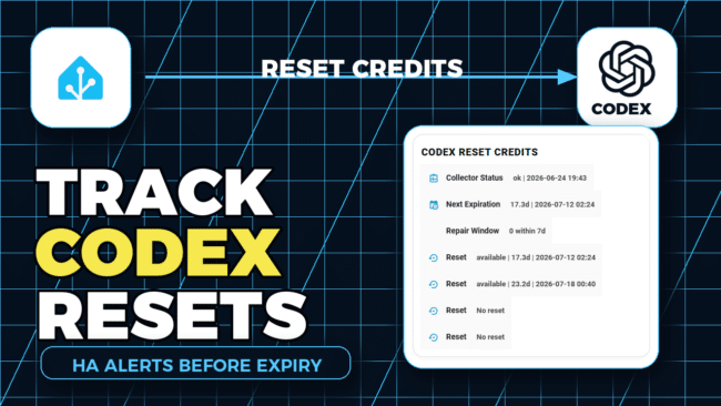 Home Assistant and Codex logos with a Codex reset credits dashboard card