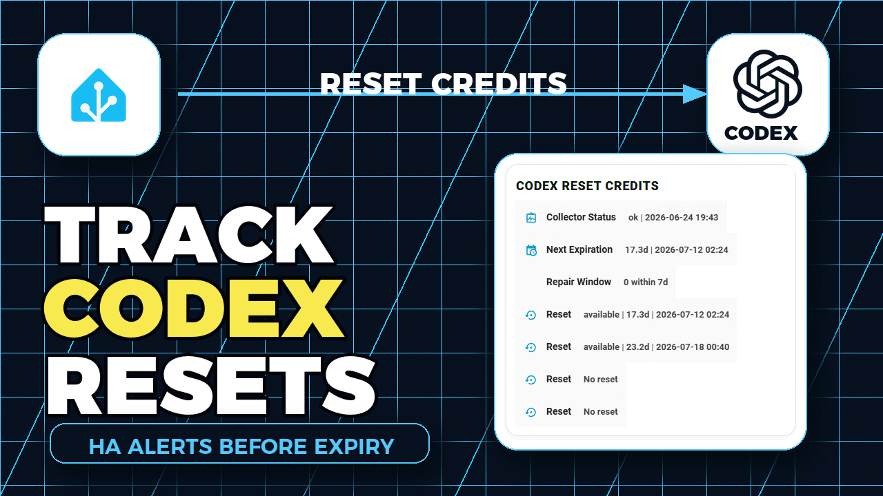 Home Assistant and Codex logos with a Codex reset credits dashboard card